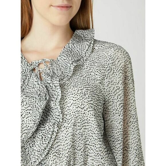 TED BAKER Alyanna Lace Up Ruffle Front Textured Long Sleeve Blouse Top Sz 4 - Picture 4 of 9